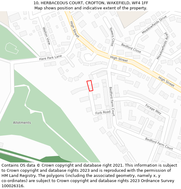 10, HERBACEOUS COURT, CROFTON, WAKEFIELD, WF4 1FF: Location map and indicative extent of plot