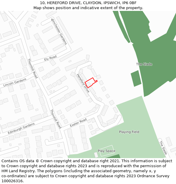 10, HEREFORD DRIVE, CLAYDON, IPSWICH, IP6 0BF: Location map and indicative extent of plot