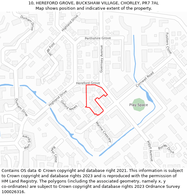 10, HEREFORD GROVE, BUCKSHAW VILLAGE, CHORLEY, PR7 7AL: Location map and indicative extent of plot