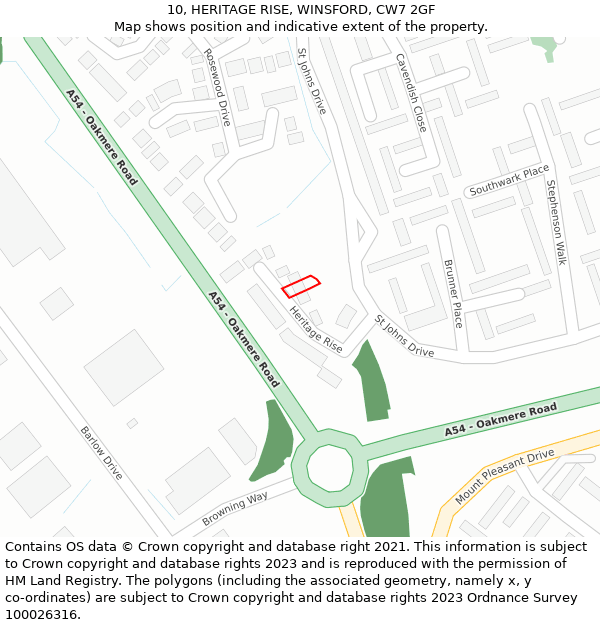 10, HERITAGE RISE, WINSFORD, CW7 2GF: Location map and indicative extent of plot