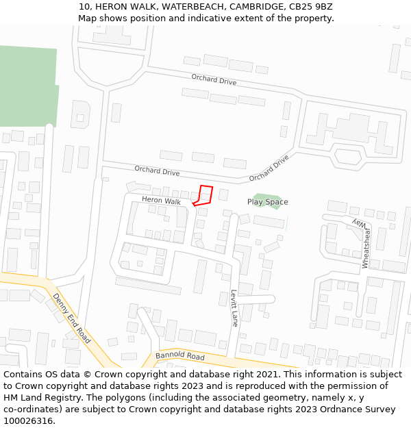 10, HERON WALK, WATERBEACH, CAMBRIDGE, CB25 9BZ: Location map and indicative extent of plot