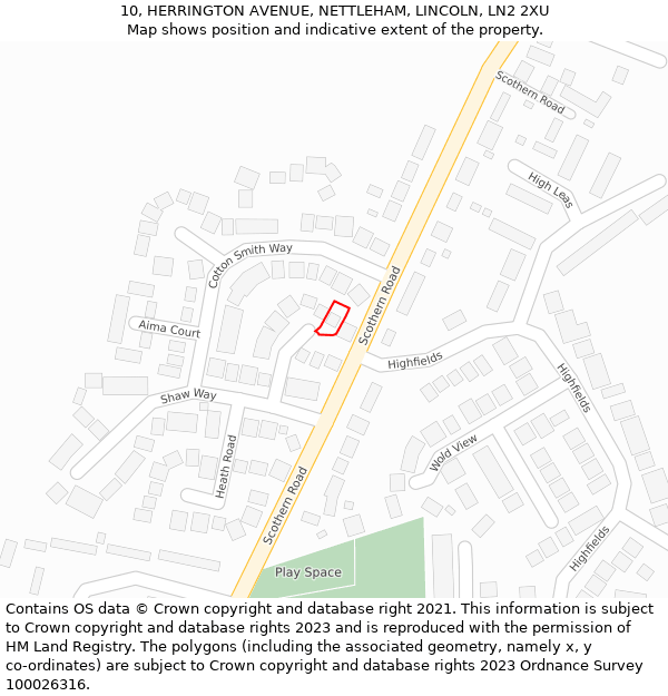 10, HERRINGTON AVENUE, NETTLEHAM, LINCOLN, LN2 2XU: Location map and indicative extent of plot