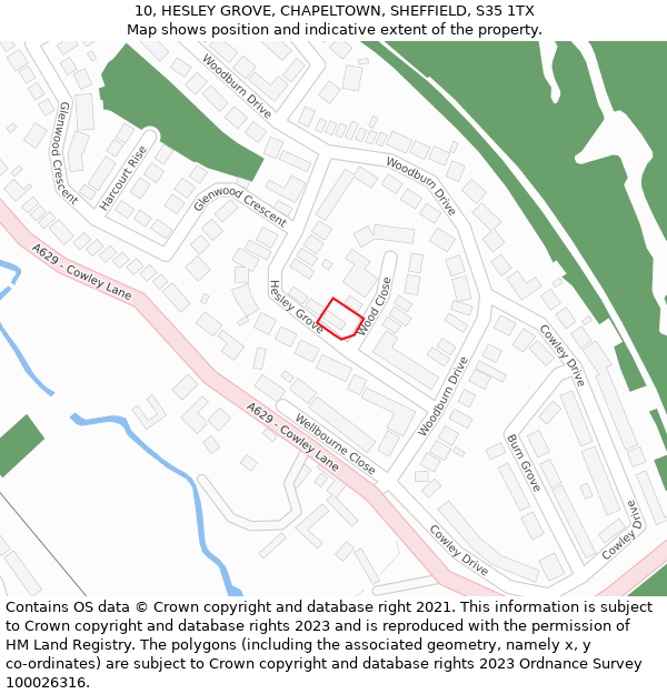 10, HESLEY GROVE, CHAPELTOWN, SHEFFIELD, S35 1TX: Location map and indicative extent of plot