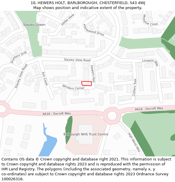 10, HEWERS HOLT, BARLBOROUGH, CHESTERFIELD, S43 4WJ: Location map and indicative extent of plot