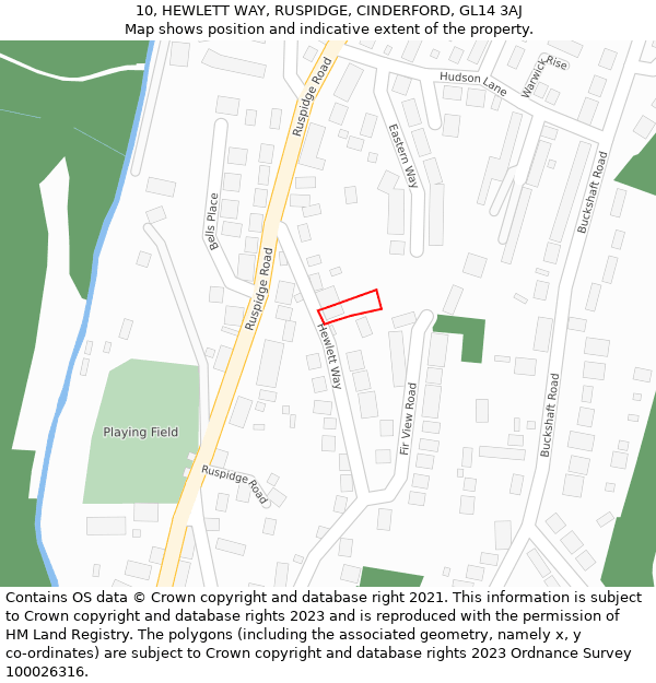 10, HEWLETT WAY, RUSPIDGE, CINDERFORD, GL14 3AJ: Location map and indicative extent of plot