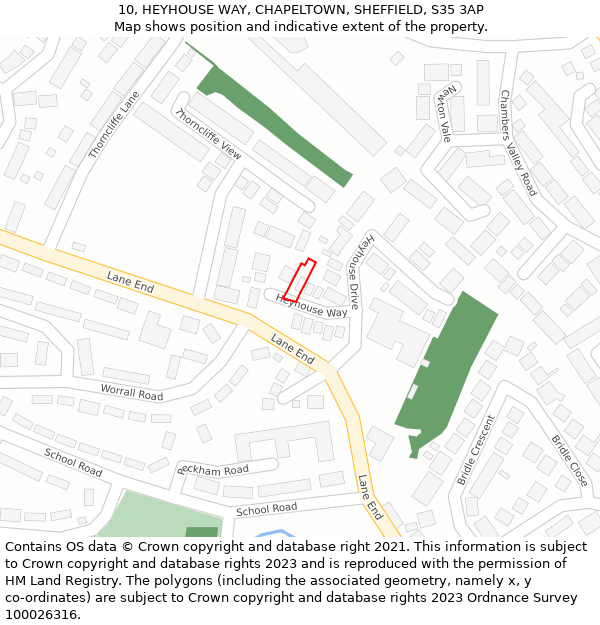 10, HEYHOUSE WAY, CHAPELTOWN, SHEFFIELD, S35 3AP: Location map and indicative extent of plot