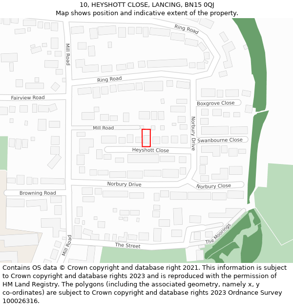 10, HEYSHOTT CLOSE, LANCING, BN15 0QJ: Location map and indicative extent of plot