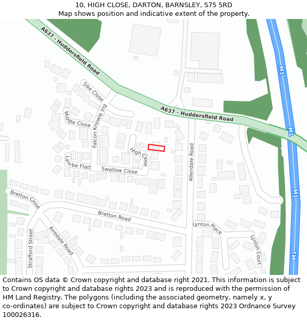 10, HIGH CLOSE, DARTON, BARNSLEY, S75 5RD: Location map and indicative extent of plot