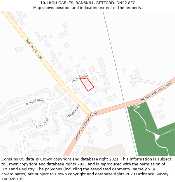 10, HIGH GABLES, RANSKILL, RETFORD, DN22 8EG: Location map and indicative extent of plot