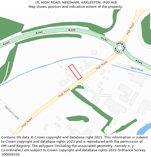 10, HIGH ROAD, NEEDHAM, HARLESTON, IP20 9LB: Location map and indicative extent of plot