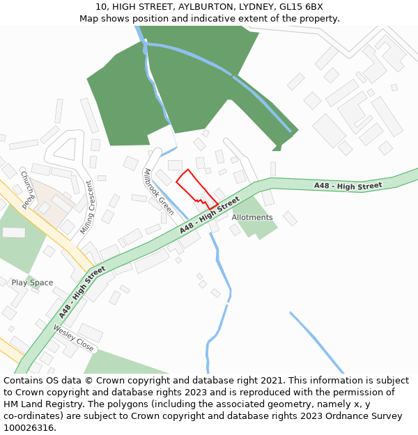 10, HIGH STREET, AYLBURTON, LYDNEY, GL15 6BX: Location map and indicative extent of plot
