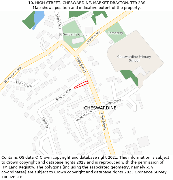 10, HIGH STREET, CHESWARDINE, MARKET DRAYTON, TF9 2RS: Location map and indicative extent of plot