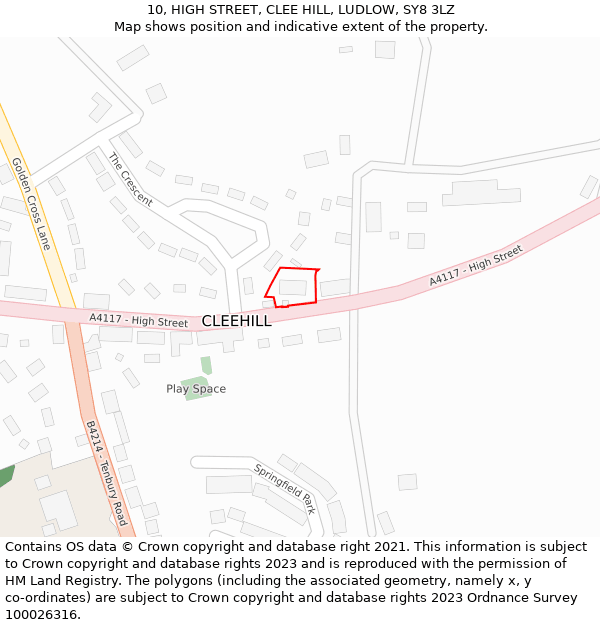 10, HIGH STREET, CLEE HILL, LUDLOW, SY8 3LZ: Location map and indicative extent of plot