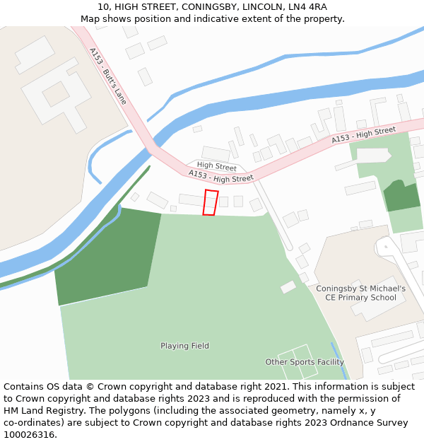 10, HIGH STREET, CONINGSBY, LINCOLN, LN4 4RA: Location map and indicative extent of plot
