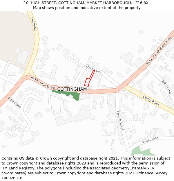 10, HIGH STREET, COTTINGHAM, MARKET HARBOROUGH, LE16 8XL: Location map and indicative extent of plot