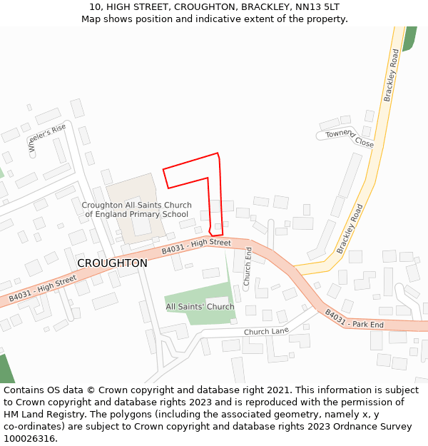 10, HIGH STREET, CROUGHTON, BRACKLEY, NN13 5LT: Location map and indicative extent of plot