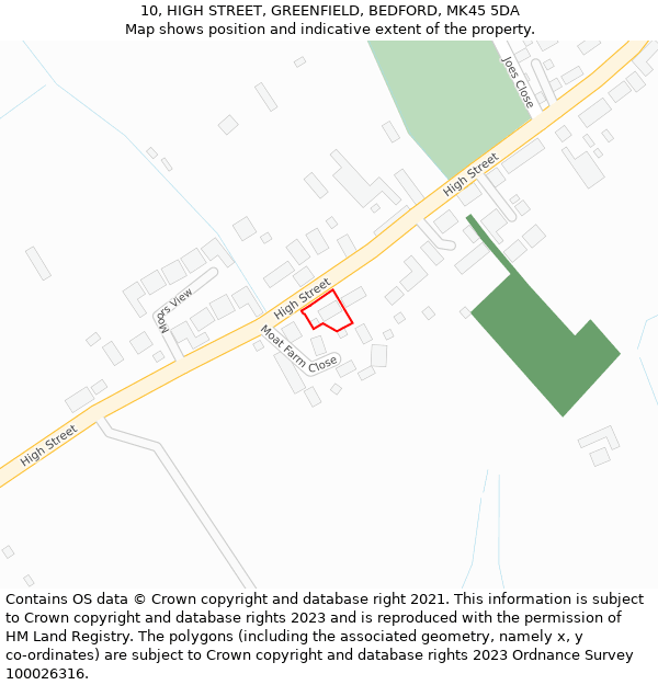 10, HIGH STREET, GREENFIELD, BEDFORD, MK45 5DA: Location map and indicative extent of plot