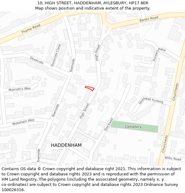 10, HIGH STREET, HADDENHAM, AYLESBURY, HP17 8ER: Location map and indicative extent of plot