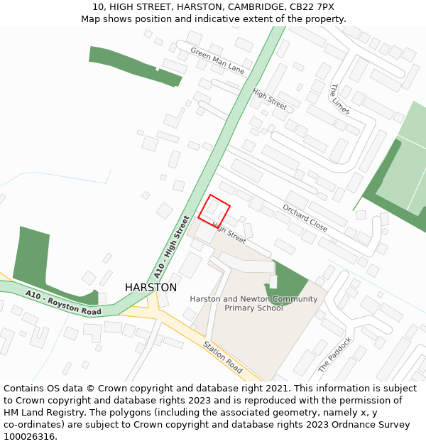 10, HIGH STREET, HARSTON, CAMBRIDGE, CB22 7PX: Location map and indicative extent of plot