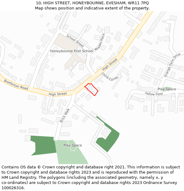 10, HIGH STREET, HONEYBOURNE, EVESHAM, WR11 7PQ: Location map and indicative extent of plot