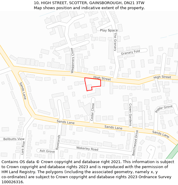 10, HIGH STREET, SCOTTER, GAINSBOROUGH, DN21 3TW: Location map and indicative extent of plot