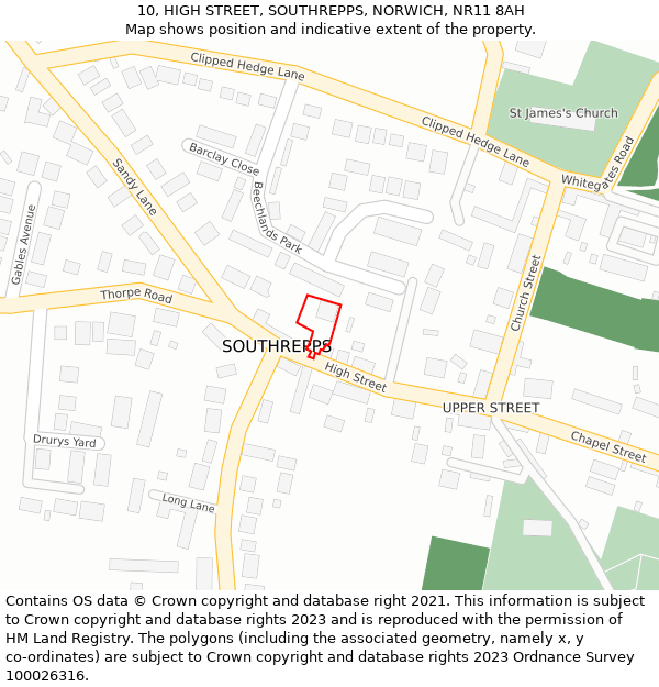 10, HIGH STREET, SOUTHREPPS, NORWICH, NR11 8AH: Location map and indicative extent of plot