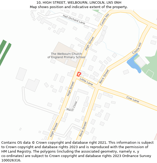 10, HIGH STREET, WELBOURN, LINCOLN, LN5 0NH: Location map and indicative extent of plot