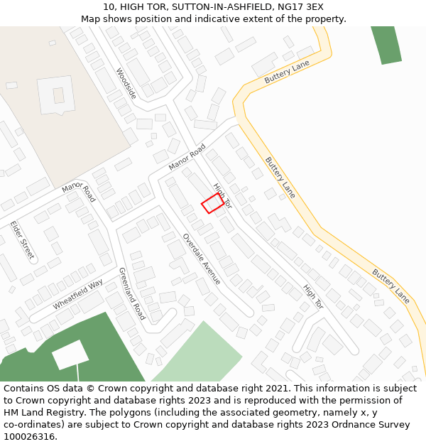 10, HIGH TOR, SUTTON-IN-ASHFIELD, NG17 3EX: Location map and indicative extent of plot