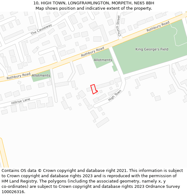 10, HIGH TOWN, LONGFRAMLINGTON, MORPETH, NE65 8BH: Location map and indicative extent of plot