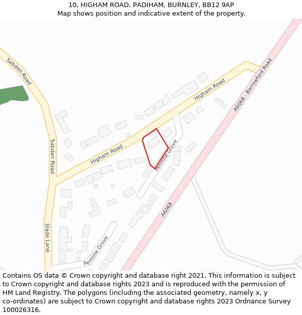 10, HIGHAM ROAD, PADIHAM, BURNLEY, BB12 9AP: Location map and indicative extent of plot
