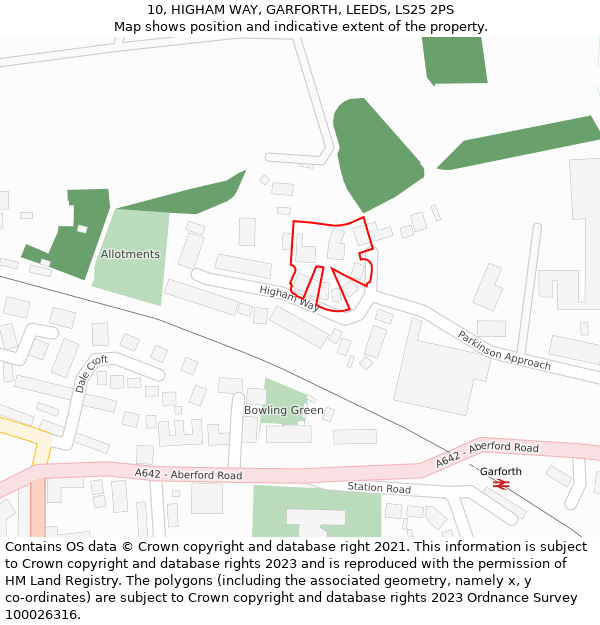 10, HIGHAM WAY, GARFORTH, LEEDS, LS25 2PS: Location map and indicative extent of plot