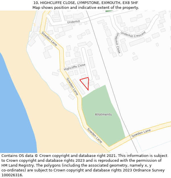 10, HIGHCLIFFE CLOSE, LYMPSTONE, EXMOUTH, EX8 5HF: Location map and indicative extent of plot