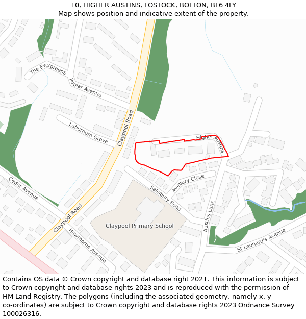 10, HIGHER AUSTINS, LOSTOCK, BOLTON, BL6 4LY: Location map and indicative extent of plot