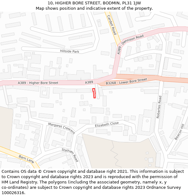 10, HIGHER BORE STREET, BODMIN, PL31 1JW: Location map and indicative extent of plot