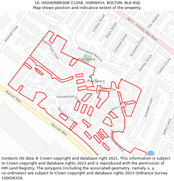 10, HIGHERBROOK CLOSE, HORWICH, BOLTON, BL6 6SQ: Location map and indicative extent of plot