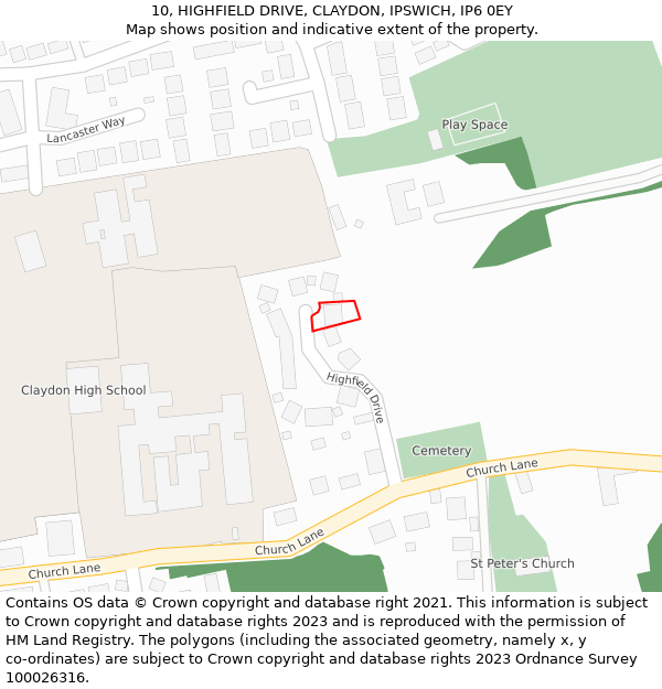 10, HIGHFIELD DRIVE, CLAYDON, IPSWICH, IP6 0EY: Location map and indicative extent of plot