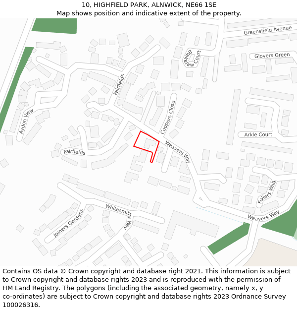 10, HIGHFIELD PARK, ALNWICK, NE66 1SE: Location map and indicative extent of plot