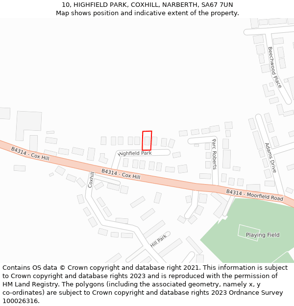 10, HIGHFIELD PARK, COXHILL, NARBERTH, SA67 7UN: Location map and indicative extent of plot