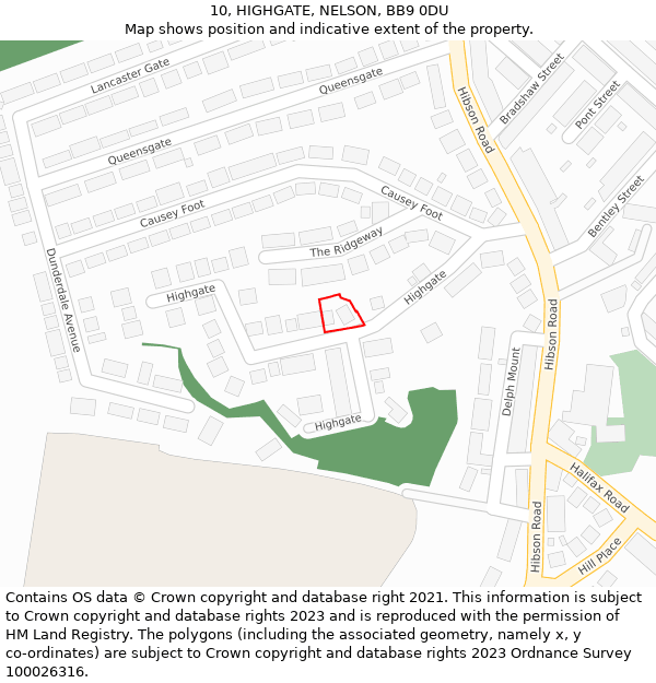 10, HIGHGATE, NELSON, BB9 0DU: Location map and indicative extent of plot