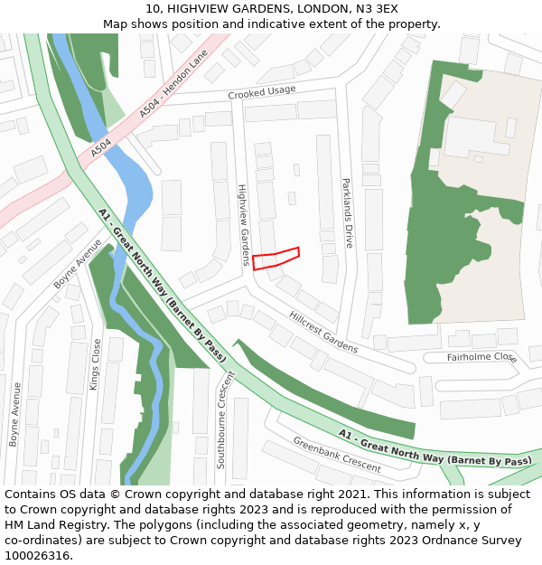 10, HIGHVIEW GARDENS, LONDON, N3 3EX: Location map and indicative extent of plot