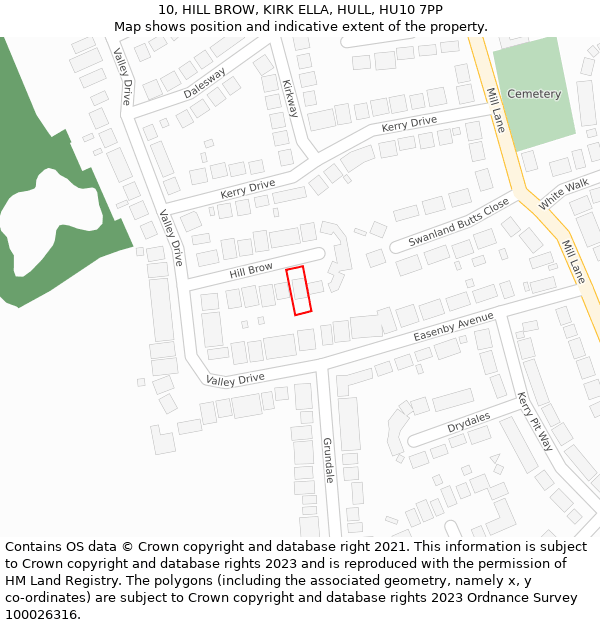 10, HILL BROW, KIRK ELLA, HULL, HU10 7PP: Location map and indicative extent of plot