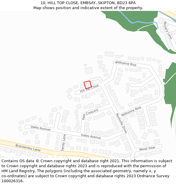 10, HILL TOP CLOSE, EMBSAY, SKIPTON, BD23 6PA: Location map and indicative extent of plot