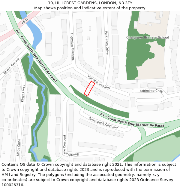 10, HILLCREST GARDENS, LONDON, N3 3EY: Location map and indicative extent of plot