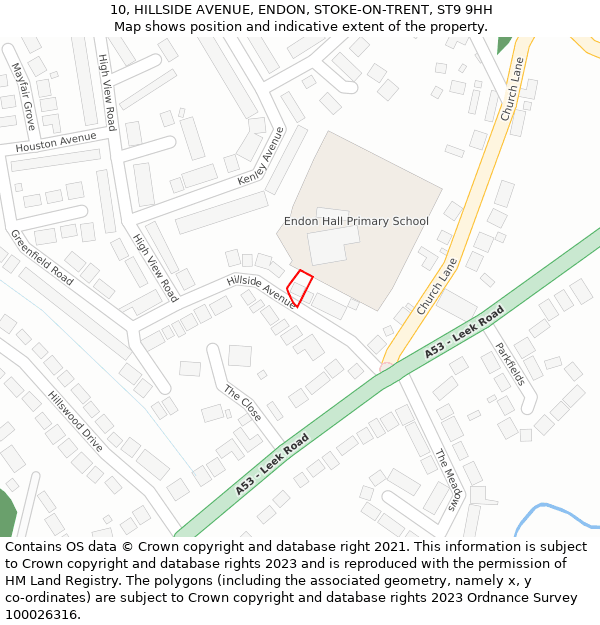 10, HILLSIDE AVENUE, ENDON, STOKE-ON-TRENT, ST9 9HH: Location map and indicative extent of plot