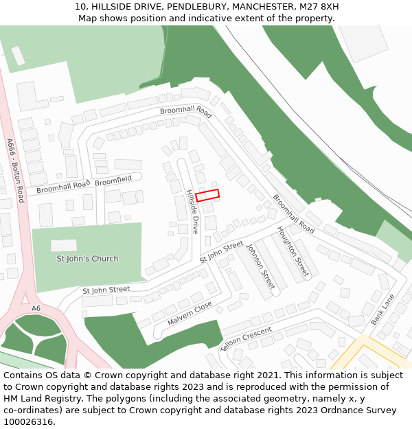 10, HILLSIDE DRIVE, PENDLEBURY, MANCHESTER, M27 8XH: Location map and indicative extent of plot