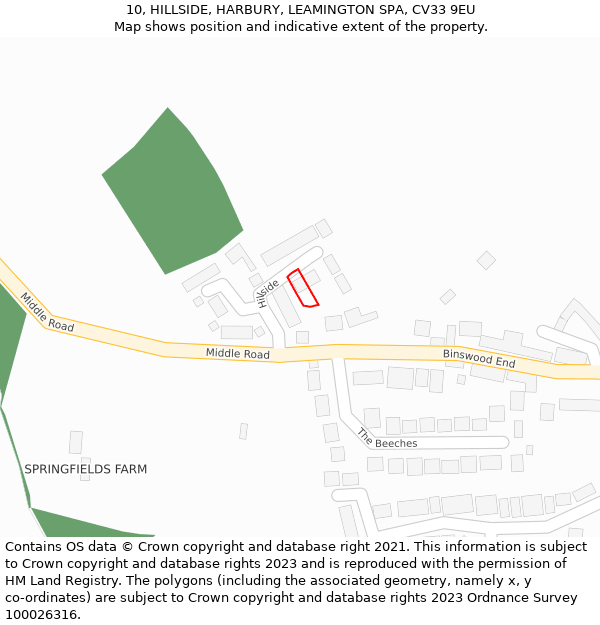 10, HILLSIDE, HARBURY, LEAMINGTON SPA, CV33 9EU: Location map and indicative extent of plot