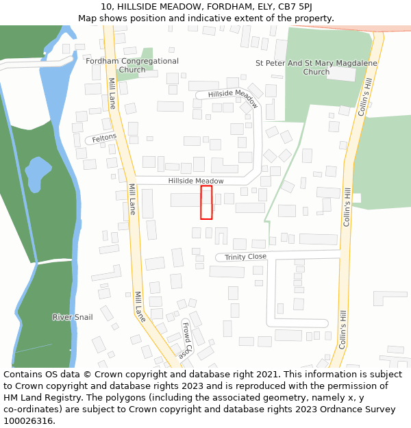 10, HILLSIDE MEADOW, FORDHAM, ELY, CB7 5PJ: Location map and indicative extent of plot