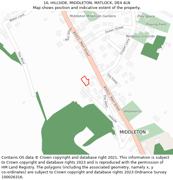 10, HILLSIDE, MIDDLETON, MATLOCK, DE4 4LN: Location map and indicative extent of plot