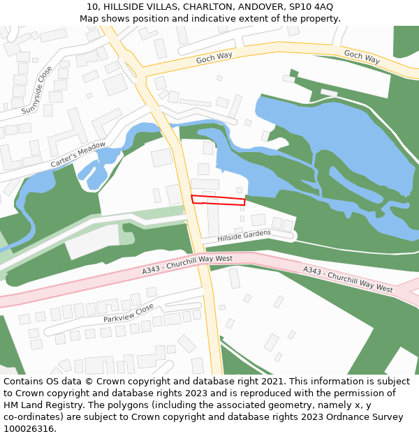 10, HILLSIDE VILLAS, CHARLTON, ANDOVER, SP10 4AQ: Location map and indicative extent of plot