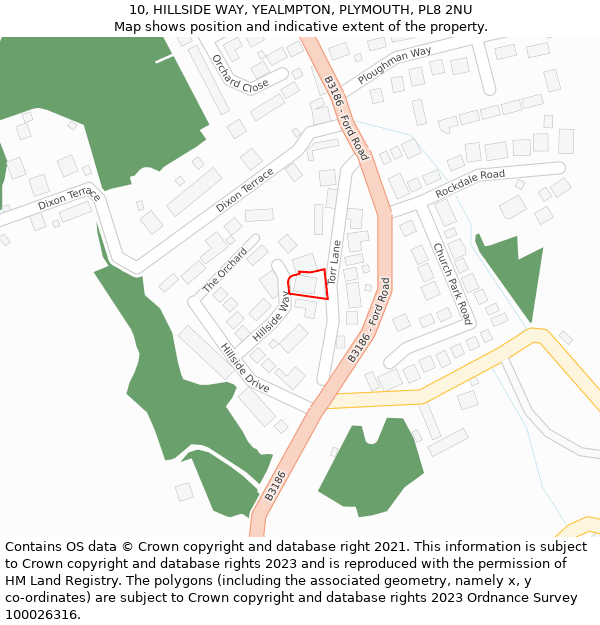 10, HILLSIDE WAY, YEALMPTON, PLYMOUTH, PL8 2NU: Location map and indicative extent of plot